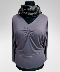 Bluzka Amanda kimono nietoperz z dekoltem - szara